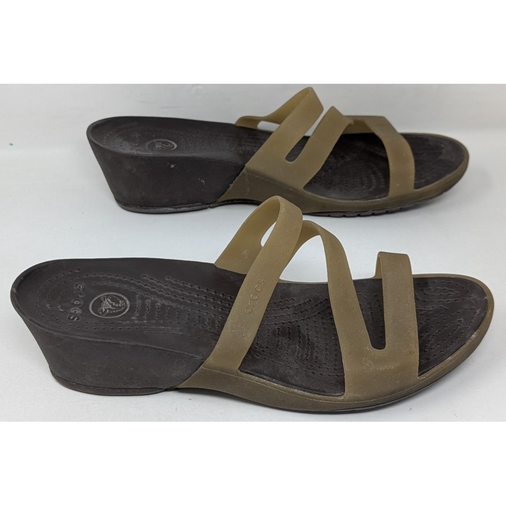 Crocs Strappy‎ Sandals Women's Size 8 Brown Wedge Slides
